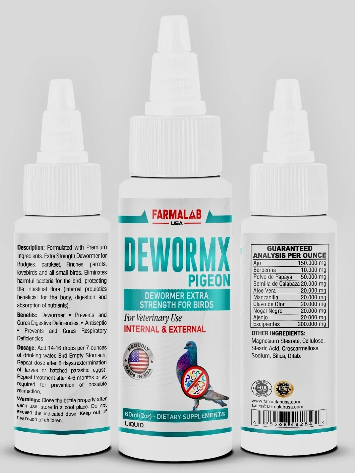 DEWORMX Desparasitante Liquido Palomas Mensajeros Liquid Dewormer for Pigeons