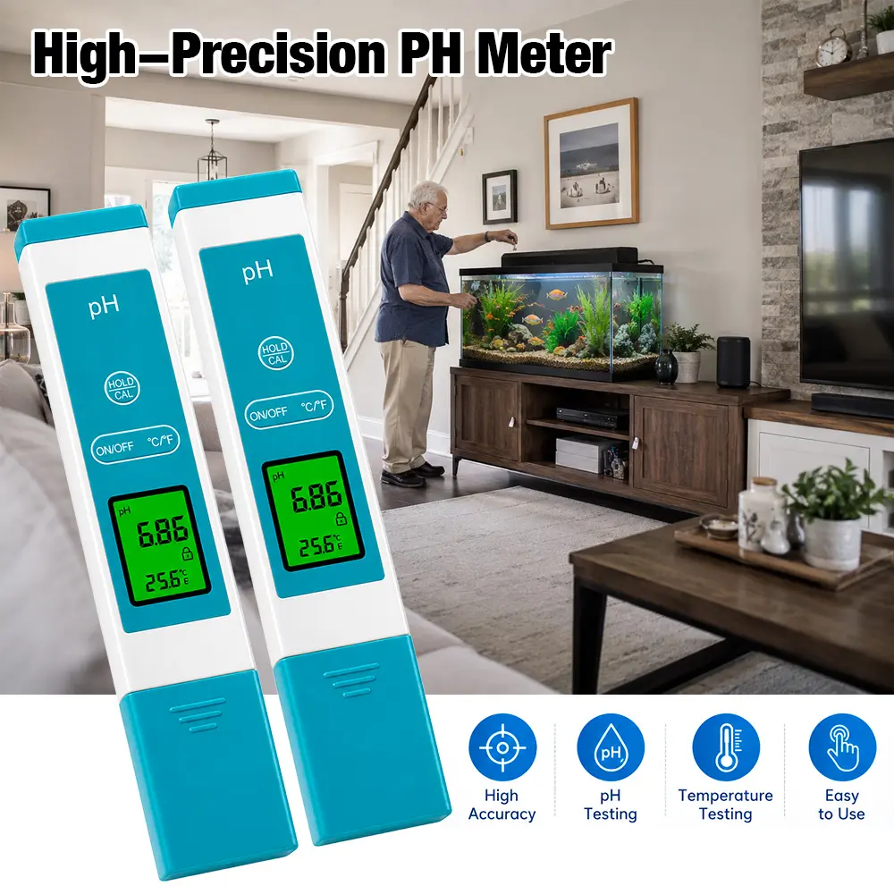 Water Quality Tester for Drinking Water, Pool & Aquarium – Digital pH & Temperature Meter with Backlit LCD, 0.00-14.00 Range, 3-Point Calibration, HOLD Function, Auto-Off, Portable Water Test Pen for Home Hydroponics