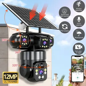 Solar Security Camera Outdoor 6MP, Triple Lens WiFi PTZ Camera, PIR Human Detection, Color Night Vision, Two-Way Audio, IP66 Waterproof,for Valentine’s Day Gift