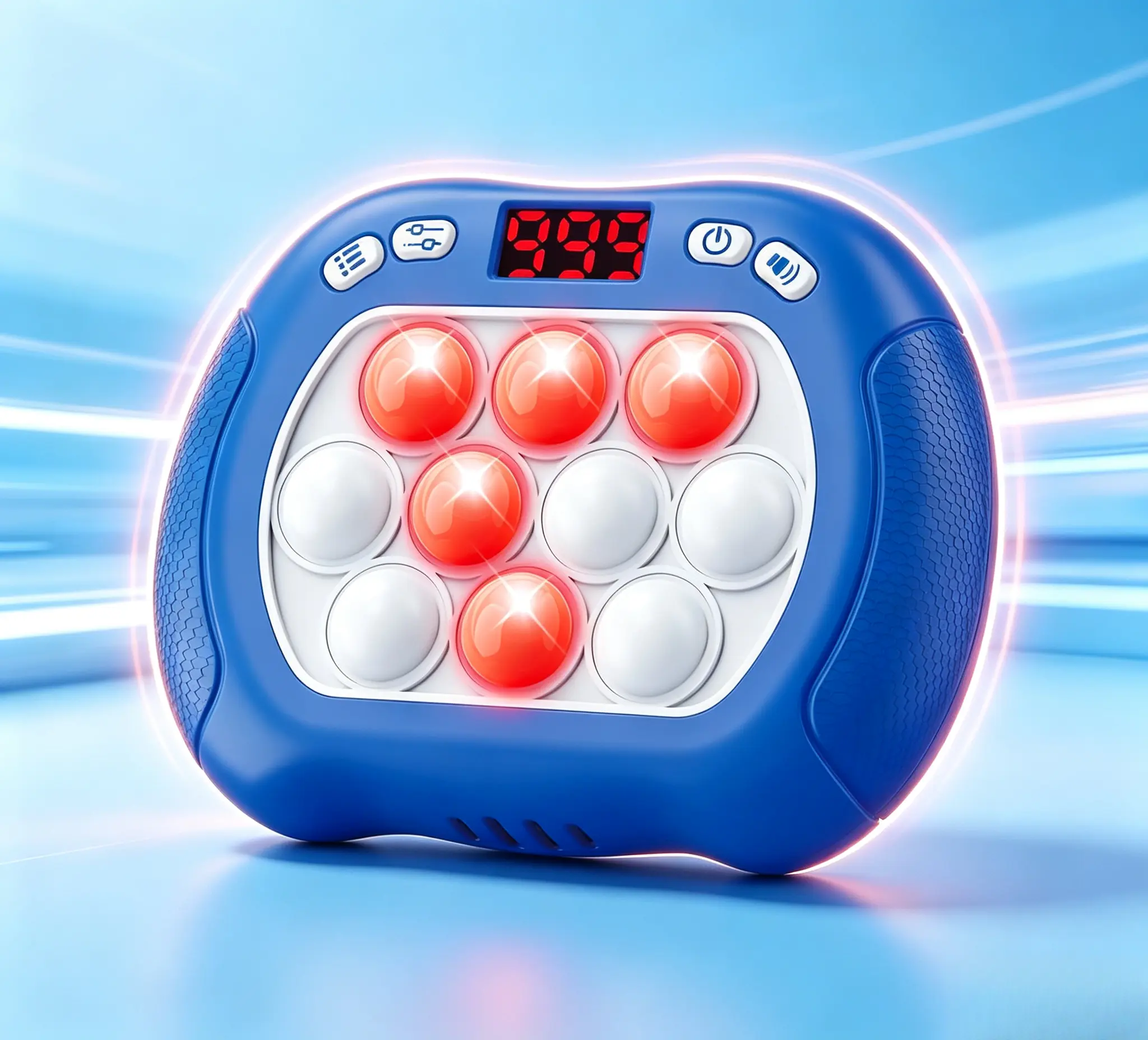 Blue Light Up Quick Push Pop Game Fidget Toy with 6 LED Game Modes, Electric Bubble Popping Controller, Road Trip Car Game & Birthday Gift for Boys Kids