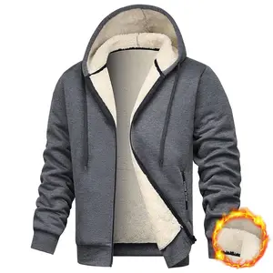 Men's Extra Heavyweight Hooded Sweatshirt - An all-opening hooded pullover with a warm insulation lining made of fleece, featuring a warming function. It has a zipper closure at the front and a hooded collar.