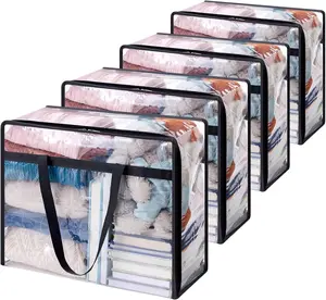 4 Pack Clear Clothes Storage Bags, 40L Plastic Blanket Storage Bags, Vinyl Foldable Moving Bags with Zipper, Closet Organizers and Storage Containers