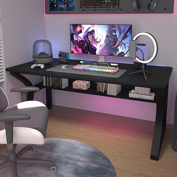 Computer Desk, Computer Desk 55/47in, Office Desk w/Metal Frame & Storage, Office Desk for Study Writing Work Game, Home Office Desk Computer Desks w/Waterproof & Scratch-Resistant Surface, Black