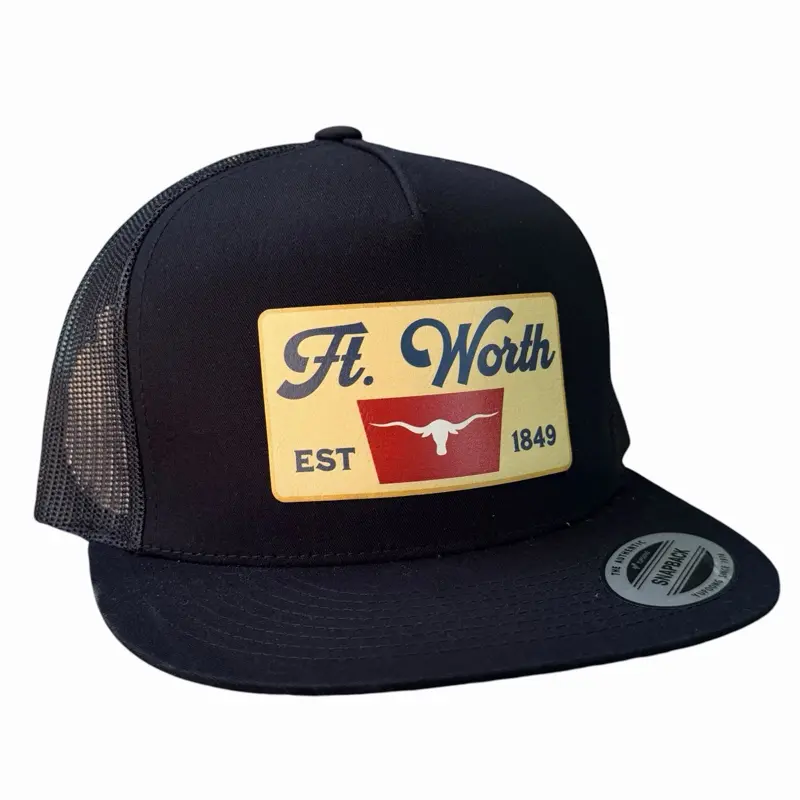 Fort Worth Banquet Flat Bill leather patched hat