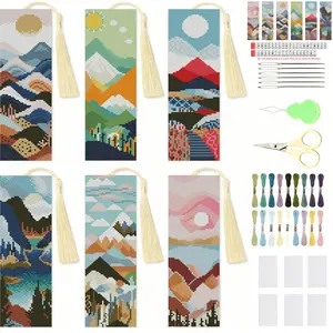 6 Pcs Landscape Cross Stitch Bookmark Kit for Adult Beginners, Cross Stitch Kits 14 CT DIY Crossstitch Kits Adult Stamped Bookmark Embroidery Bookmarks Kit