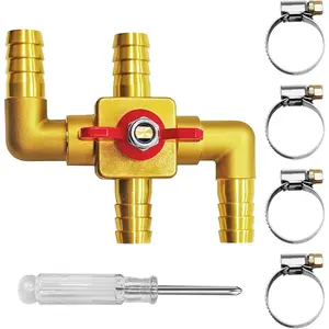 Solid Brass 5/8'' (16 mm) 4-Way Heater Control Valve Automotive Heater Core Bypass Kit with 4 HD German Clamps & Phillips Screwdriver