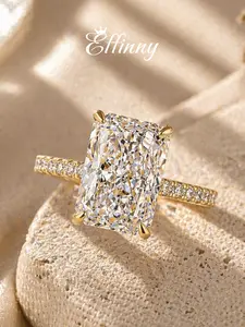 Effinny 14K Gold Plated 7.0ct Elongated Radiant Cut Tarnish-resistant Engagement Ring, CZ Fashion Luxury Promise Ring with Half Eternity Wedding Band for Party, Travel