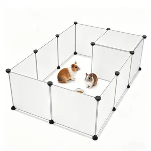 12 Panels Transparent Small Animals Playpen,28" x 56" x 14" Portable Pet Playpen,Plastic Enclosure,Puppy Play Pen for Indoors Outdoor Pet Fence for Guinea Pigs,Bunny,Ferrets,Hamsters,Hedgehogs