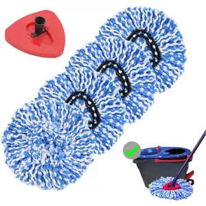 4 Pack Spin Mop Replacement Heads Microfiber Mop Refills Compatible with 2 Tank System Safe for Cleaning All Hard-surfaced Floors Includes 1 Extra Mop Replacement Base