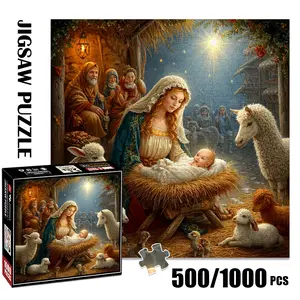 1pc 1000 piece adult puzzle 58x58cm Nativity Scene with Mary, Baby in Manger and Animals 500 pieces paper jigsaw puzzle suitable for DIY creative games for adults and families, birthday and holiday