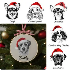 Custom Embroidered Pet Ornament with Name, Personalized Dog Christmas Embroidery Hoop Unique Holiday Gift for Pet Lovers Linen Fabric Wooden Hoop 3 5 6 8 Inch Options - TO3
