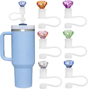 6Pcs Diamond Straw Topper for Cup 40/30 Oz and Simple Modern Tumblers - Reusable Cover Accessories (Colorful Decor) Drinkware Lid Drink Protectors