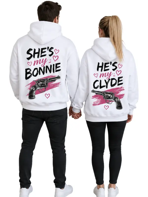 Women's Bonnie Clyde Mafia Couple Matching Fleece Pullover Hoodies - Casual Street Style Hooded Sweatshirts, Trendy Gift for Couples