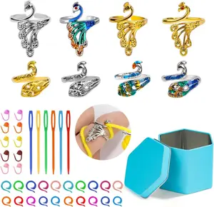 34 count Adjustable Crochet Ring Set, 8 count Knitting Ring, Tension Rings for Crocheting, Crochet Ring for Finger, Stitch Markers Plastic  for Crocheting, Crochet Accessories with Storage Box