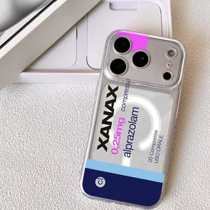 Fashion X-XANAX Chill Pill Phone Case Magnetic Clear Case for iPhone 17 16 15 14 13 12 11 Pro Max Plus | Reliable MagSafe Suction | Anti-Yellowing Slim Cover | Raised Edge Protection for Camera & Screen