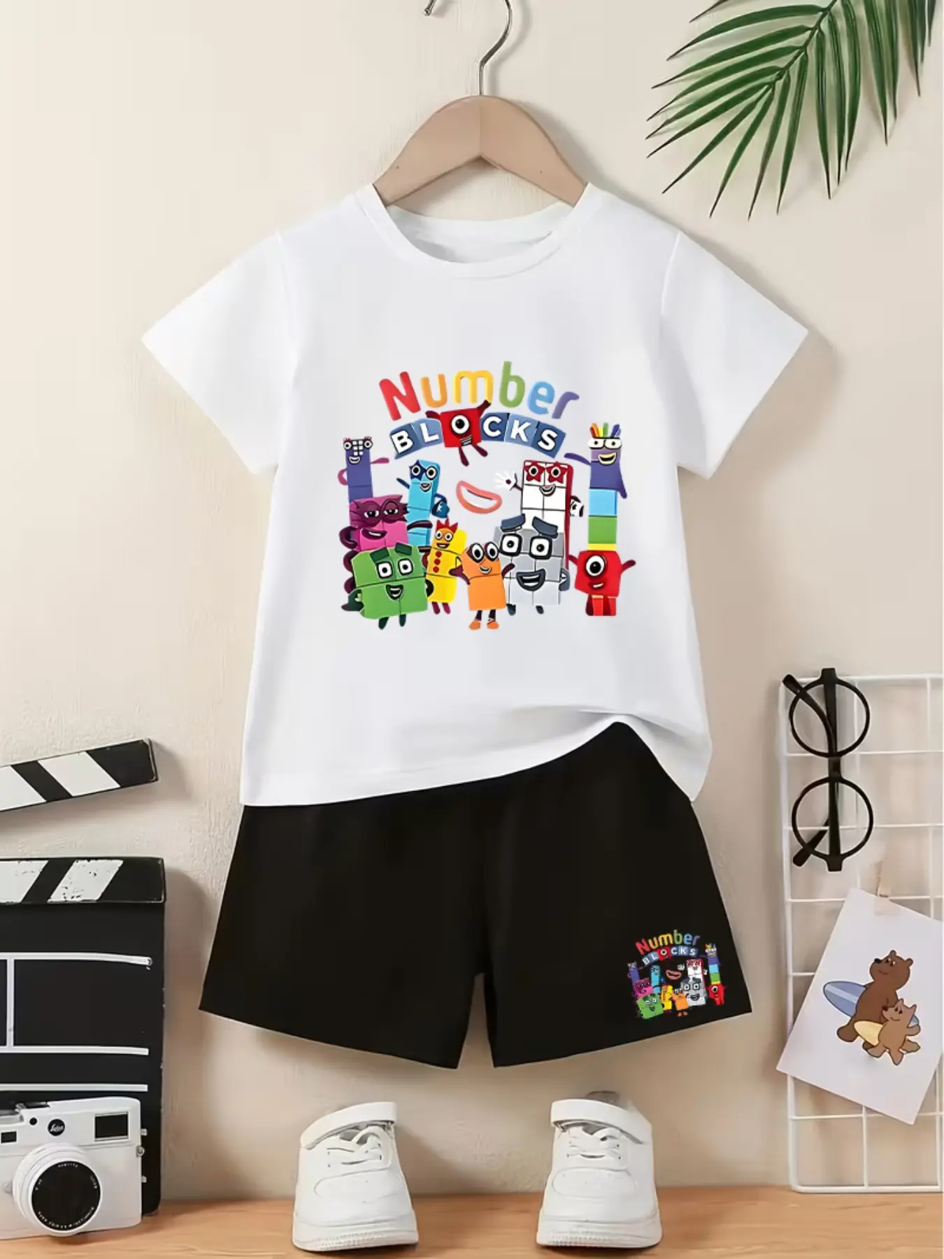 Numberblocks Digital Blocks Print Children's Set, Cartoon Print Set, Summer clothing set, Summer New Design Boys And Girls Short-Sleeved T-Shirts + Shorts Set Of 2 Pieces, Comfortable, Casual, For Daily Use, Ideal Gift Choice
