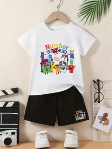 Numberblocks Digital Blocks Print Children's Set, Clothes Kids, Summer New Design Boys And Girls Short-Sleeved T-Shirts + Shorts Set Of 2 Pieces, Comfortable, Casual, Fashionable And Versatile For Daily Use, Ideal Gift Choice, Clothing Sets
