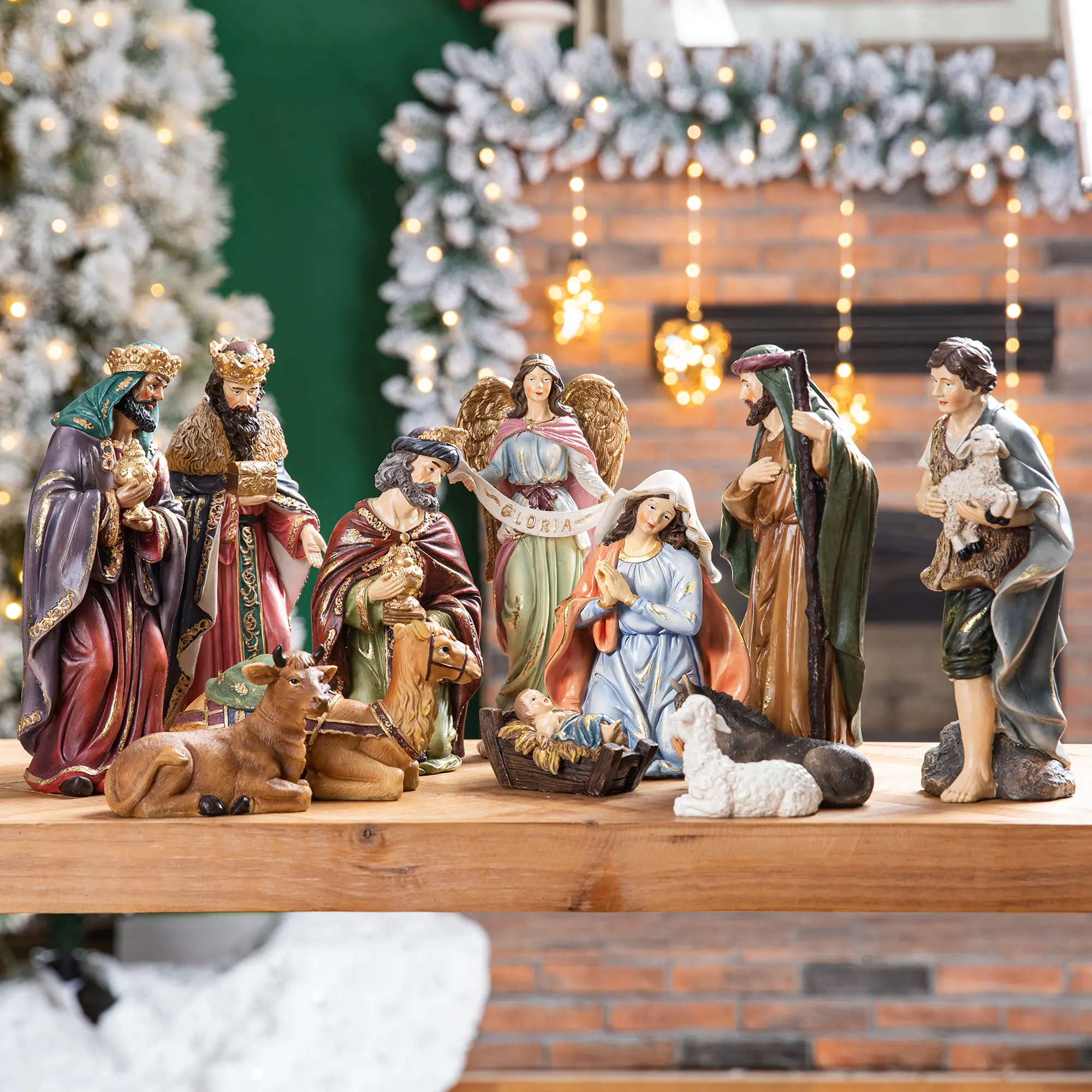 【Christmas in July】 Glitzhome 12pcs Oversized Resin Nativity Figurine Set