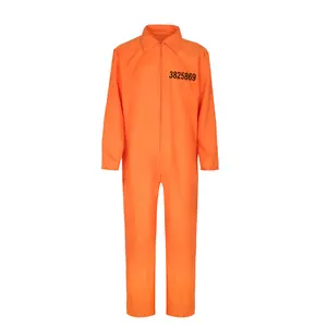 Halloween Cosplay Prisoner Costume Prison Outfit Orange One Piece Prison Suit Plain Weave Nylon