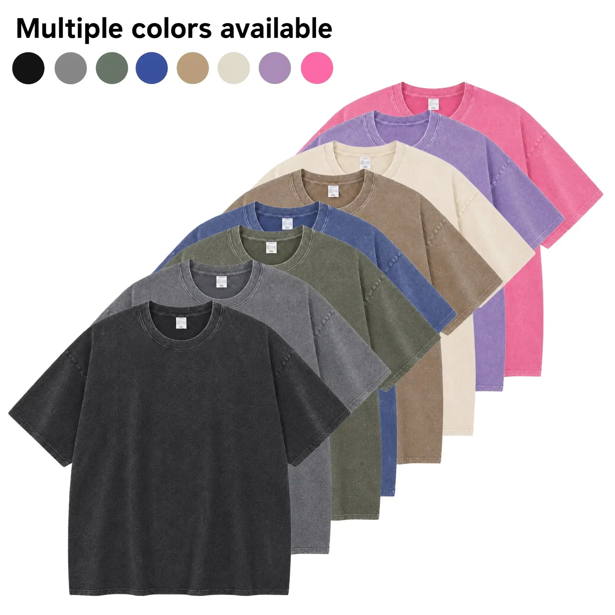 Men's 5-Pack Oversized T-Shirts, Vintage Acid-Wash Cotton Crewneck, Breathable Shortsleeve Streetwear Tops for Summer Workout, Vibe, Menswear, Fabric