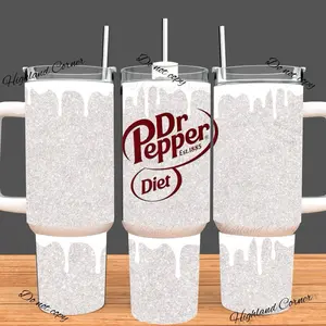 Dr Pepper Diet Tumbler 40oz Stainless Steel Handmade Lid Straw Bottle Drinkware Water Bottles Cup Mug Portable Bottled Washable Reusable Insulated Flasks Travel Horror Halloween Trending