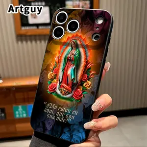 Straight Edge Phone Case for iPhone 17 15 16 14 Pro Max 13 12 11 XR XS Plus Air E  Virgin Mary Pattern Anti-Scratch Shockproof TPU Bumper Drop-proof Cover Cellphone Protective