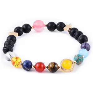 Solar System Galaxy Bracelet - The Eight  Guardian  Lava Rock Stretch Yoga Chakra  Essential Oil Diffuser Bracelet for Men & Women