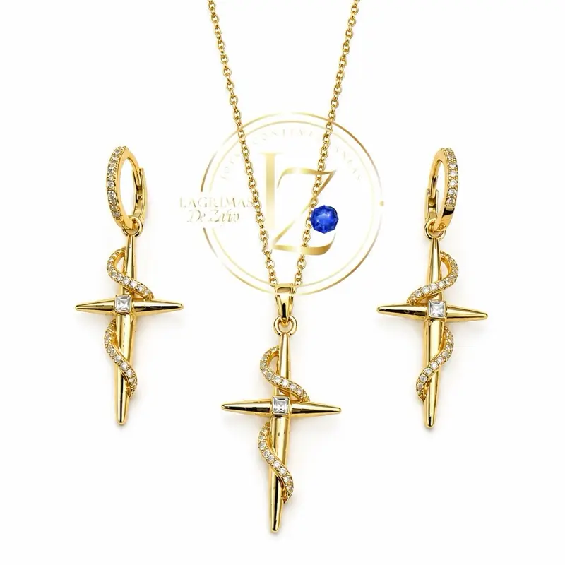 COD#2068. Eternal Grace Cross Jewelry Set - Cross Design Earrings and Pendant with 18-in Fine Chain