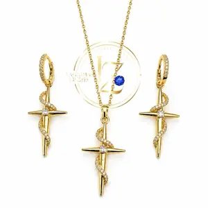 COD#2068. Eternal Grace Cross Jewelry Set - Cross Design Earrings and Pendant with 18-in Fine Chain