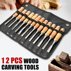 12pcs Professional Wood Carving Chisel Set, Beech Wood Handle With Comfortable Grip - Essential Detail Carving Tools For Woodworking, Hand ToolsFFSummitSupply7
