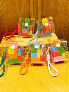 DIY Mini Building Block Keychain Set with Clear Storage Pouch & Braided Wrist Lanyard Creative Colorful Bricks Pendant Aesthetic Backpack Bag Charm Educational Toy Gift for Kids Teens Building Block Lovers
