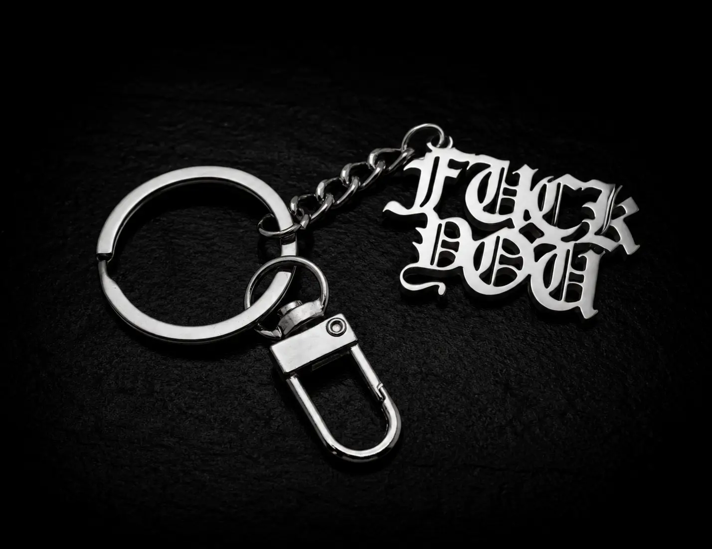 Explicit F U Stainless Steel Chrome Gothic Writing Keychain