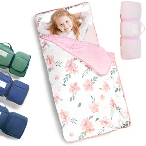 Primlect Toddler Nap Blanket with Name Tag, Soft Minky Dot, Cute Print, Removable Pillow, Lightweight and Travel-Friendly Nap Mat