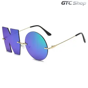 "No"! Alien Style Colorful Lens Sunglasses for Men & Women, Futuristic Fashion Statement Eyewear, Premium Metal Frame, Trendy Irregular Alien Design, Lightweight Stylish Shades, Party Street Festival Daily Wear