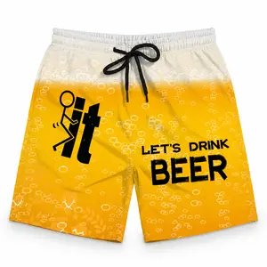 Funny Let's Drink Beer Graphic Men's Board Shorts Premium Quick Dry Swim Trunks with Deep Pockets for Summer Vacation