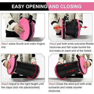 Upgraded Foldable Stool Thickened, Portable Collapsible Stool Retractable Stool for Fishing, Hiking Tours, BBQ, Parties, Outdoor Activities（Pink）
