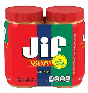 Jif Creamy Peanut Butter 48 oz 2 pk Gluten Free with 7g Protein Per Serving Sweet Dip 190 Calories per Jar