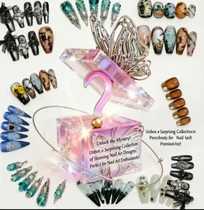 YR 20 Sets Custom Press on Nails – Selectable Size/Length, Random Style Surprise Box, Iridescent Glitter Butterfly, Sparkling Accents, Long Lasting for All Occasions