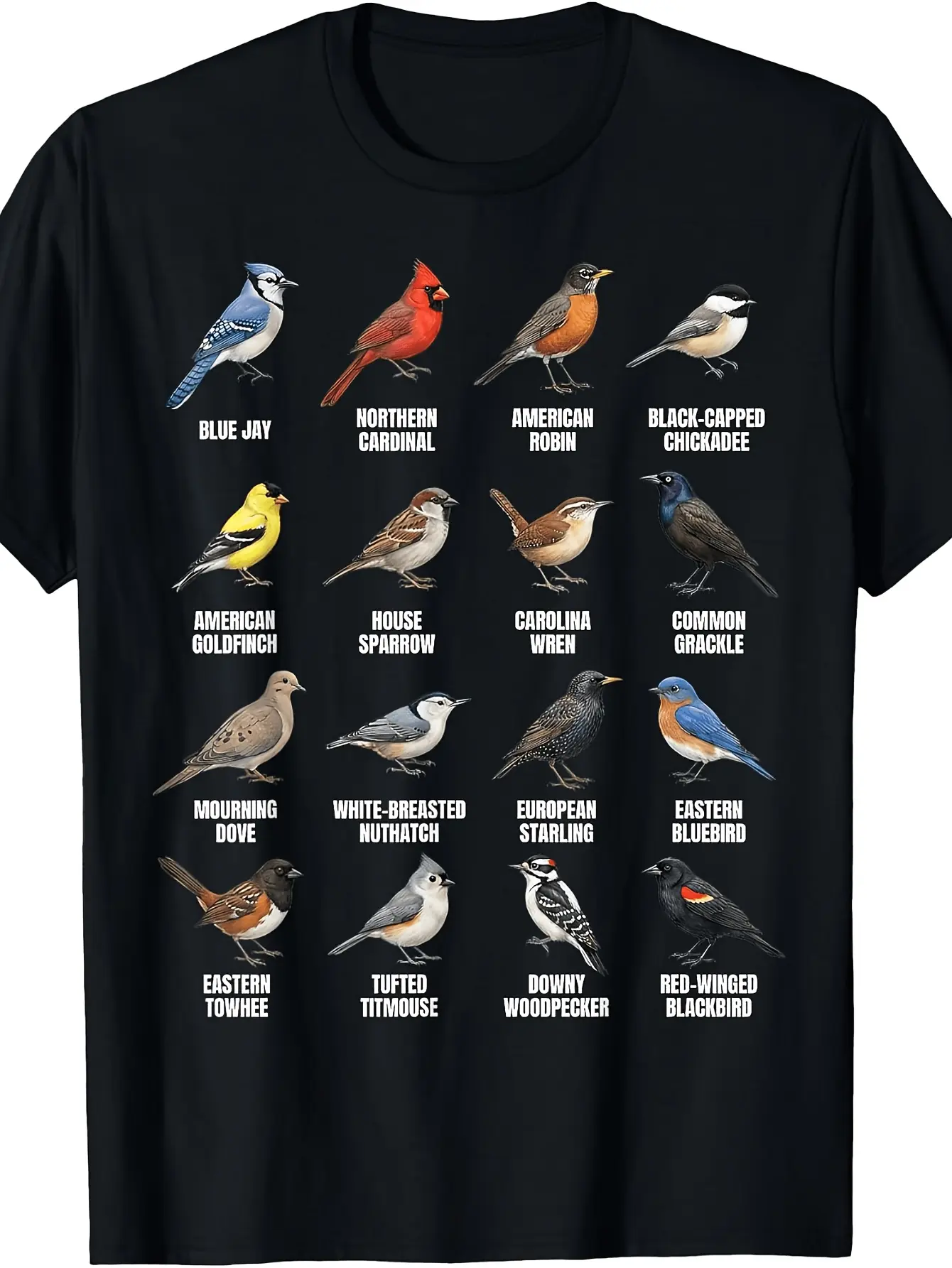 Backyard Birds of North America Bird Species Chart unisex soft cotton short sleeve t shirt, vintage graphic casual tee for men women teens, perfect birthday holiday gift for camping travel gym daily street  wear