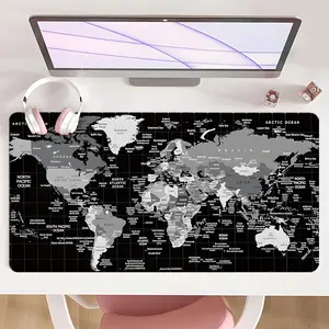 [Gaming Mouse Pad] Ultimate Black White World Map Design Non-Slip MousePad For Desk With Rubber Base & Stitched Edge, Perfect For Home Office Use And Christmas Gifts, Gaming Desk Accessory