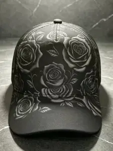 Dark Gothic Rose Baseball Hat, 3D Floral Print Trucker Cap, Matte Adjustable Dad Hat, Breathable Streetwear Accessory