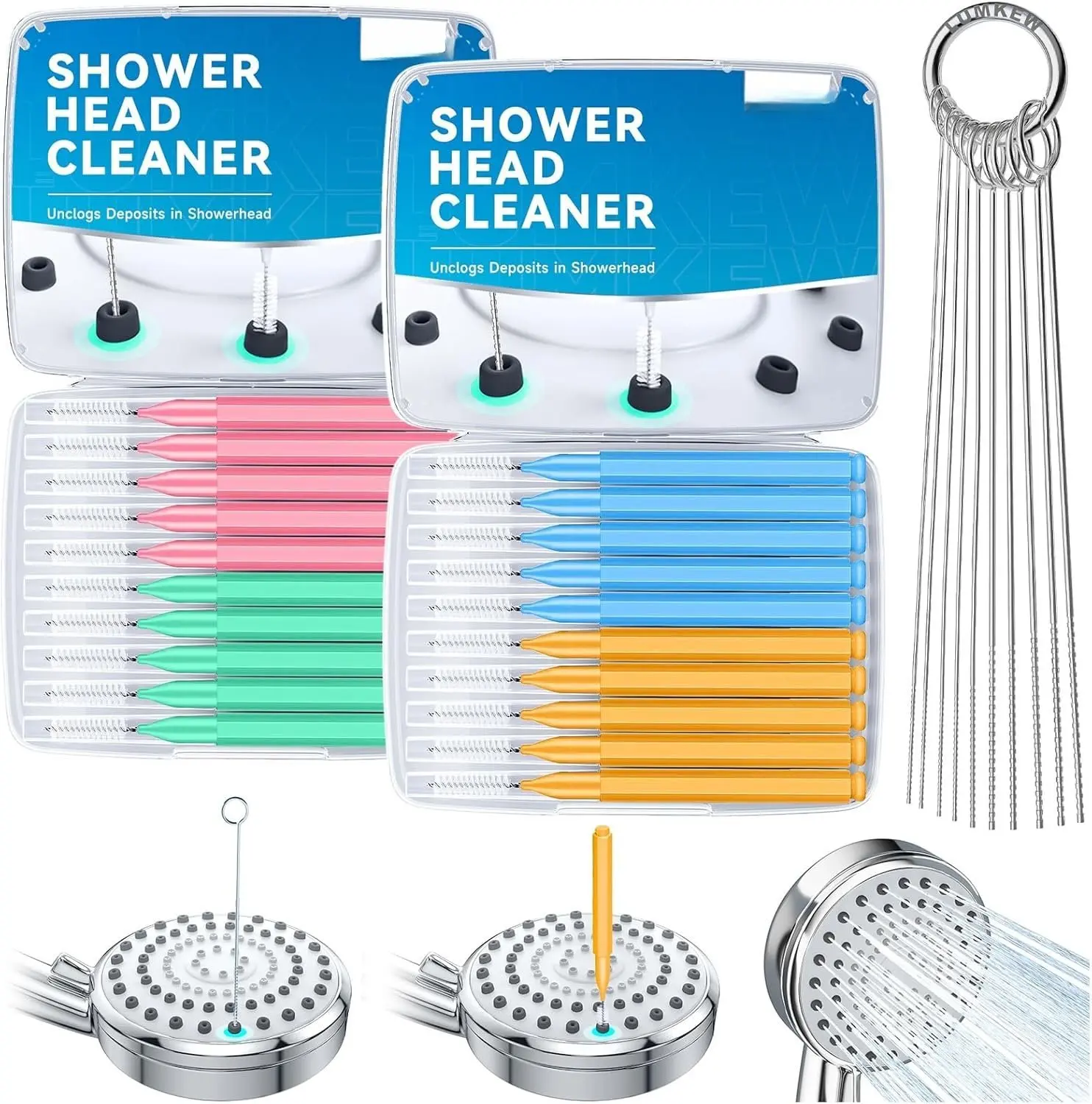 30 count Multiszie Shower  Cleaner Tool, Shower  Cleaning Brush for Small Hole Nozzle with Storage Boxes, Showerhead Cleaner Picks Unclogger for Household Bathroom, 30 count