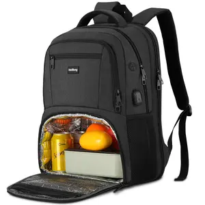 kadliong Black Multi-Functional Backpack, 15 Inch Laptop Bag with Independent Cooler Compartment, USB Charging and Multi-Storage for Business and Daily Use
