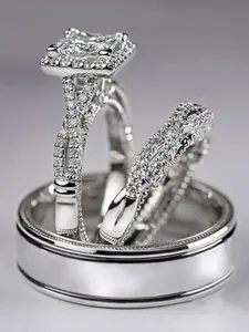 Luxury Diamond Wedding Ring Set, 3-Piece Rose Gold Ring with Sparkling Zircon Stone, Elegant Engagement Ring for Women, Perfect Gift for Girlfriend or Wife