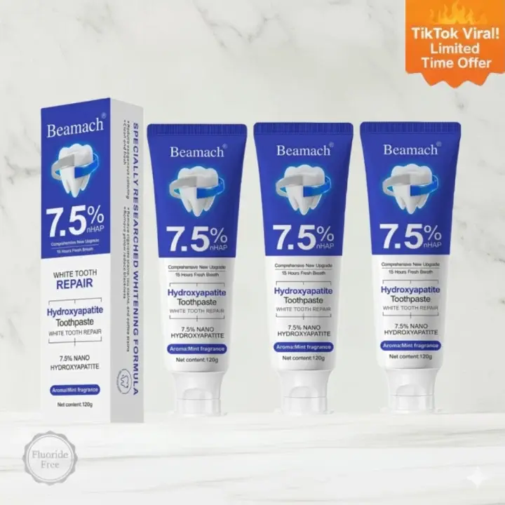 Beamach Hydroxyapatite Toothpaste Set (3PCS) - Nano Nonfluoride Natural Ingredient Toothpaste for Teeth Whitening, Stain Removal, Sensitive Teeth, Fresh Breath, Anti-Bacterial Oral Care, Gentle Repair,summerwins