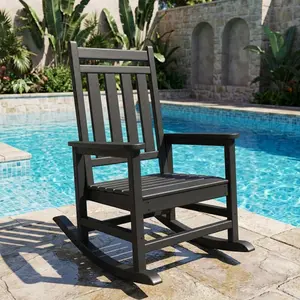 HDPE Rocking Chair for Adults, 1 Pack Heavy Duty Outdoor Patio Rocker, High Back Porch Rocker with Contoured Seat & Wide Armrests, 380lbs Capacity All-Weather Plastic Rocking Chair for Garden, Lawn, Grey