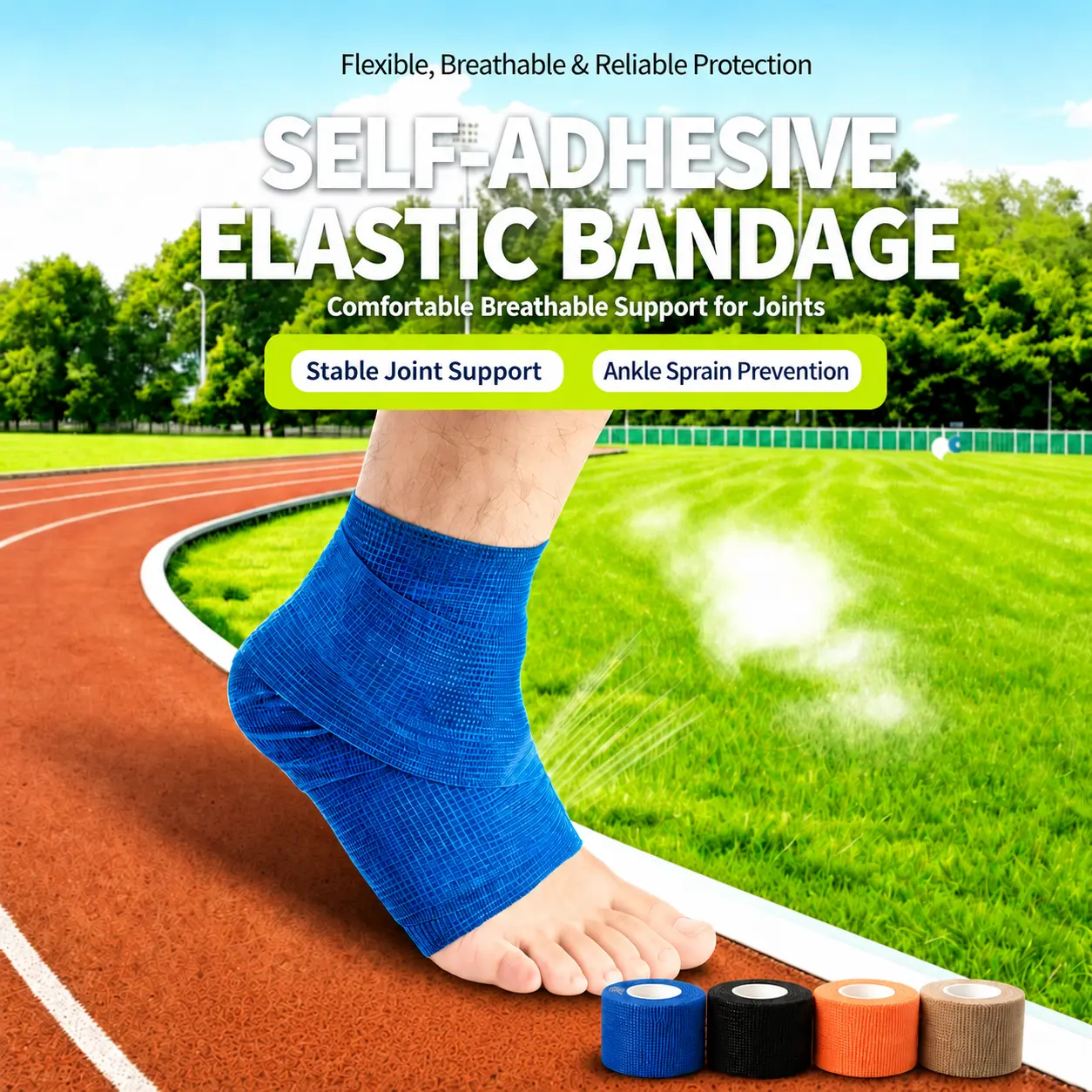 Self Adhesive Elastic Bandage Wrap, Orange Non-Woven Cohesive Tape for Sports Ankle Wrist Knee Support, Breathable Stretch Bandages for Workout, First Aid, Pet Wound Care & Multipurpose Use