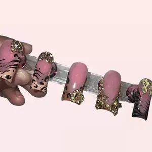 KITTENIOR - TheeNailMarket Acrylic Animal Print with Gold Bling Press On Nails,