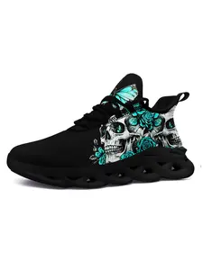 Men's Skull Print Casual Sneakers, Plus Size Lace Up Sports Trainers for Party Festival, Lightweight Breathable Running Shoes for Casual Outings, Fashion Street Style Party Gift