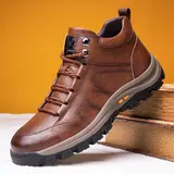 Men's Polyurethane Leather Mid-top Lace-up Casual Trainers - Sports Shoes with Elastic Laces, Rubber Sole, Midsole Design, All-Seasons Outdoor Footwear